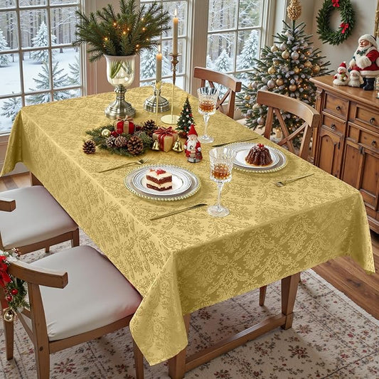 SASTYBALE Square Jacquard Tablecloth - 52x 52 Inch Spill Proof Wrinkle Resistant Damask Table Cloth, Soft Polyester Table Cover for Kitchen Parties Farmhouse, Gold