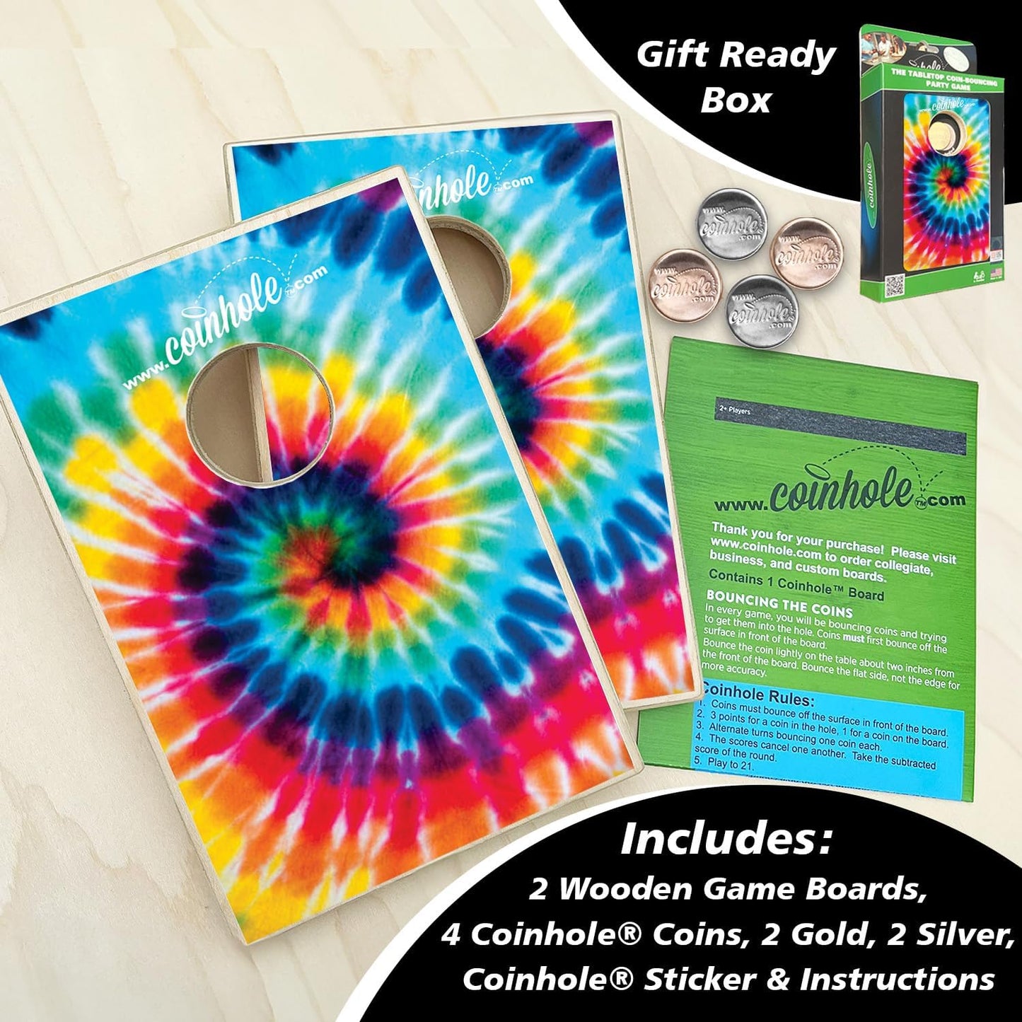 Coinhole Desktop Coin Bouncing Party Game Set | Tabletop Cornhole Board Game | Small Cornhole Travel Game Includes Coins