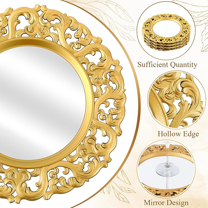 Maxdot 24 Pcs 13" Mirror Charger Plates for Dinner Plates Plastic Round Embossed Edge Dinner Chargers for Table Setting Wedding Party Christmas Holiday Supplies Elegant Tabletop (Gold)