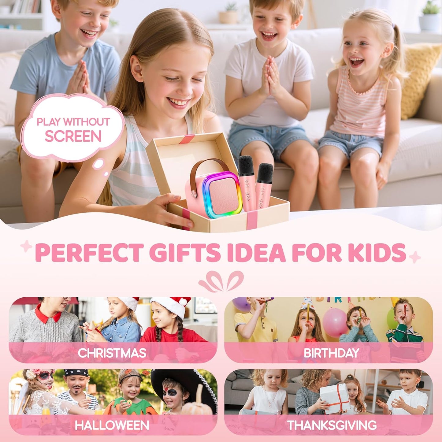 Mini Karaoke Machine for Kids, 2025 TOP Toys Christmas Birthday Gifts Ideas for Girls Ages 4, 5, 6, 7, 8, 9, 10, 12+ Years Old, Portable MP3 Player with 2 Wireless Mics for Party