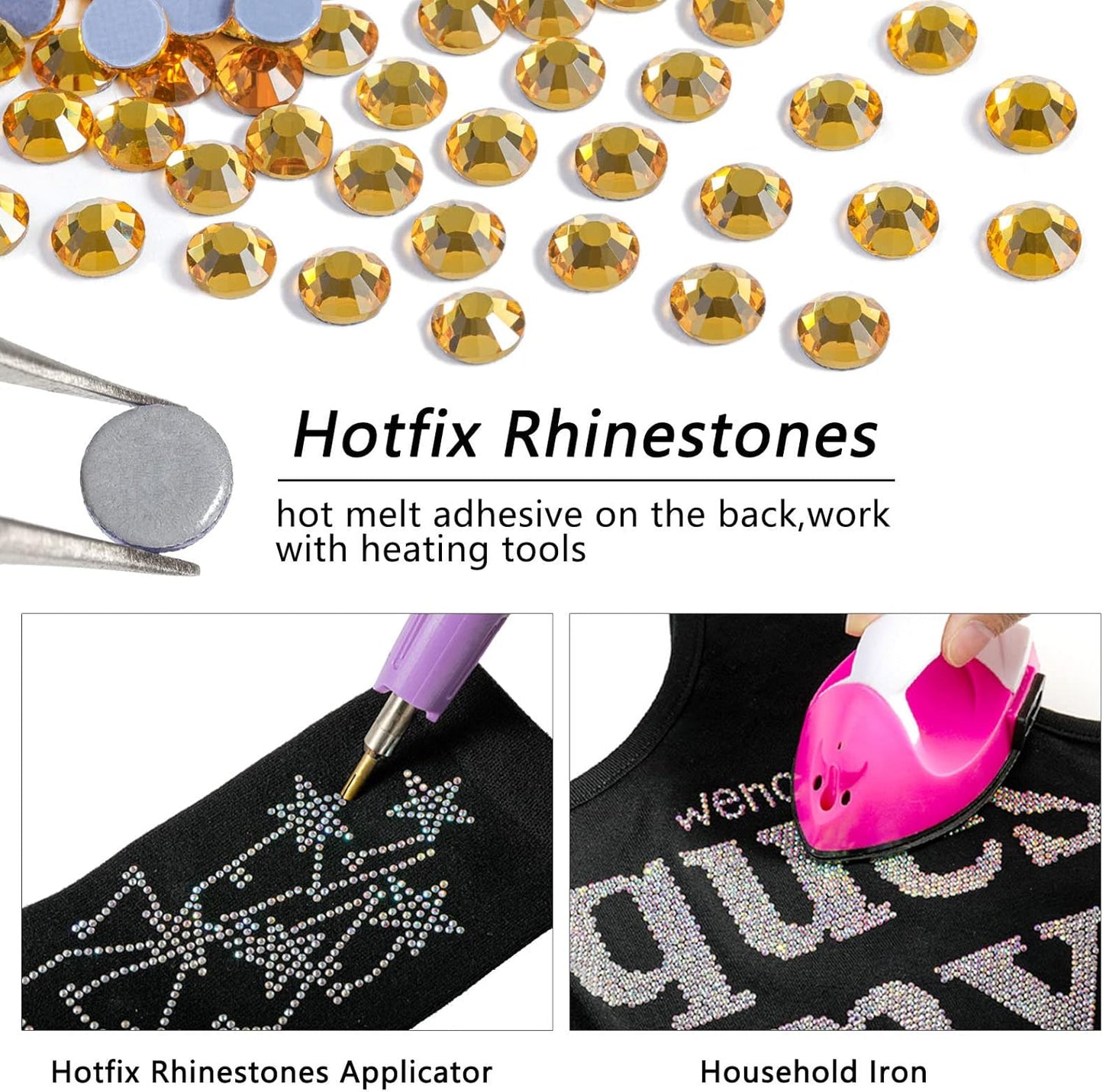 Beadsland Hotfix Rhinestones, 2880pcs Flatback Crystal Rhinestones for Crafts Clothes DIY Decorations, Topaz, SS8, 2.3-2.5mm