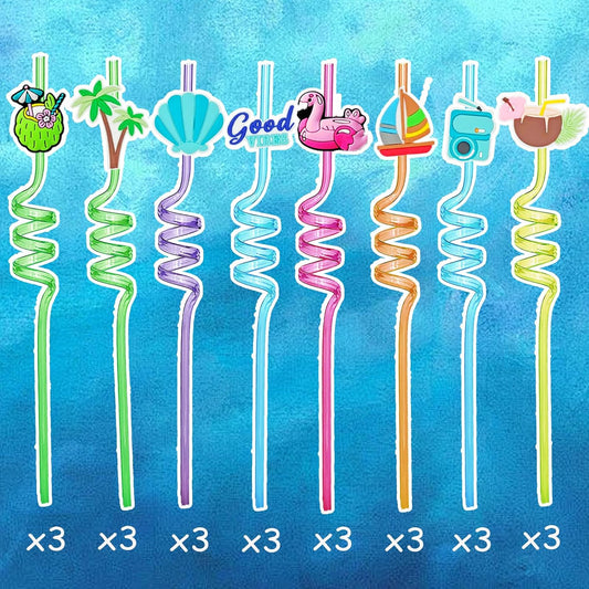 24Pcs Summer Beach Pool Party Favor Drinking Straws, Pool Party Decorations Supplies, Pool Party Favors for Kids Birthday, Crazy Silly Straws for Beach Theme Party Decorations
