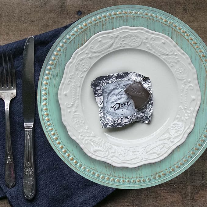 13" Vintage Charger Plates, Turquoise Beaded Chargers for Dinner Plates Set of 6, Reusable Decorative Charger Plate Set Bulk Wedding, Suitable for Easter, Anniversaries, Valentine's Day, Baby Shower