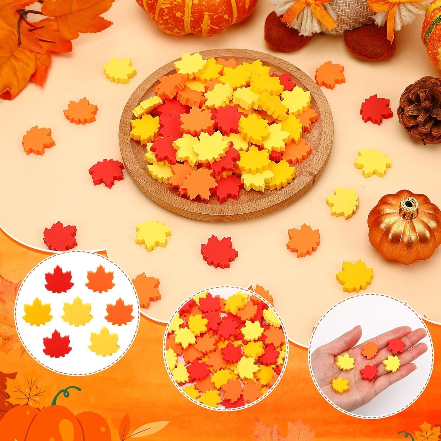 80pcs Mini Fall Maple Leaf Charms Polymer Clay Ornaments Fall Leaves Table Scatters Autumn Vase Filler for Thanksgiving Decoration Party Favors Arts Craft Supplies