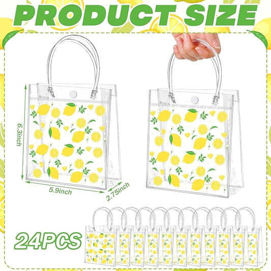 Tioncy 24 Pcs Lemon Party Favor Bags PVC Gift Snacks Bags She Found Her Main Squeeze Bridal Shower Party Favors with Handles Clear Lemon Theme Treat Goodies for Wedding Summer Supplies
