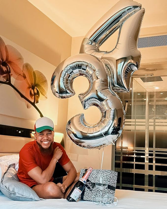 Silver 3 Balloon, Number Balloons 40 Inch, 3rd Birthday Decorations for Kids Girls Boys, Men Women Silver Party Supplies for Party Decorations, Number 3 Balloon