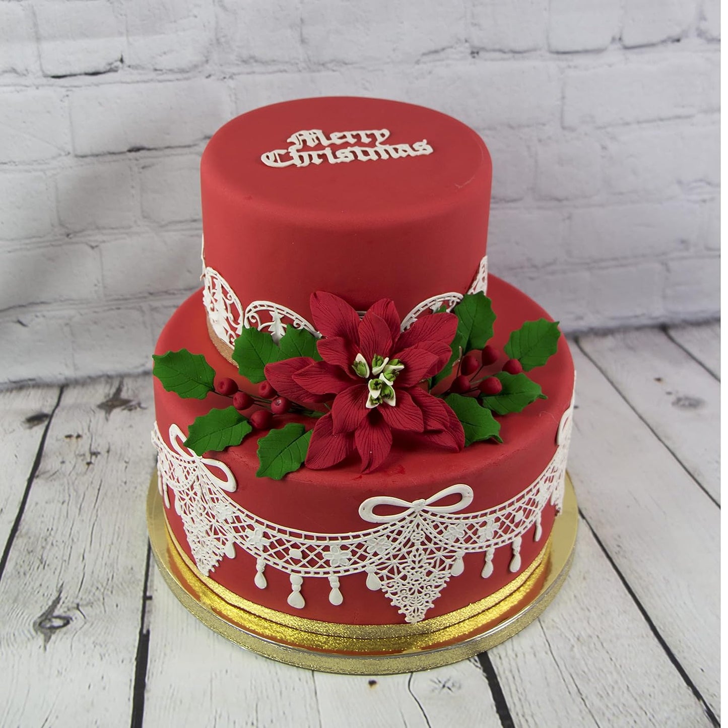 Global Sugar Art Large Poinsettia Christmas Kit Sugar Cake Flowers & Holly Leaf Sprays, 3 Piece Set by Chef Alan Tetreault. Perfect for Christmas Cake Decorations, Yule Logs and more.