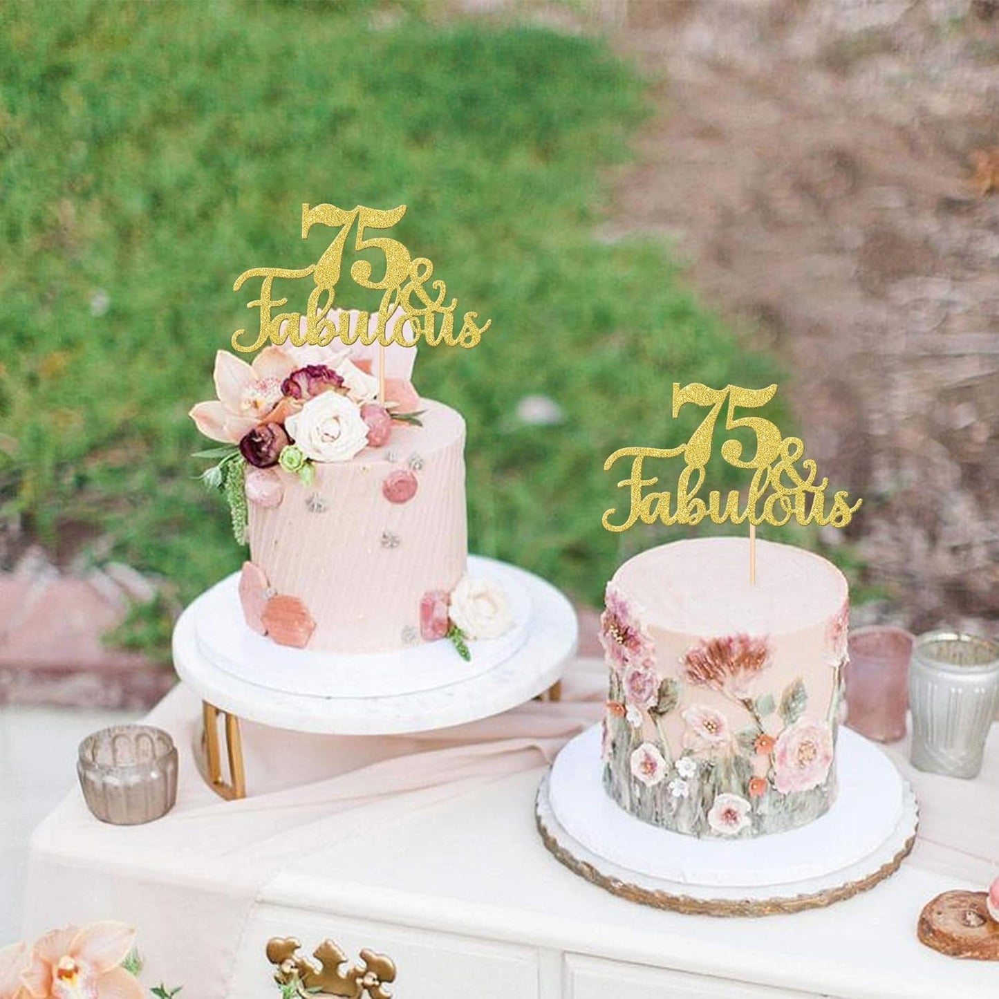 1 PCS 75 & Fabulous Cake Topper Gold Glitter 75th Birthday Anniversary Cake Pick Decoration for 75th Birthday Wedding Anniversary Party Decorations Happy 75th Birthday Cake Decorations Supplies