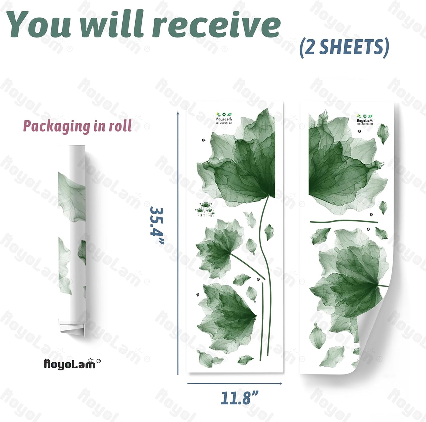 39.3'' x 32.6'' Huge Flower Petal Wall Decals Living Room Floral Wall Stickers Removable Peel and Stick Waterproof Wall Art Decor Stickers for Bedroom Bathroom Office (Blackish Green)