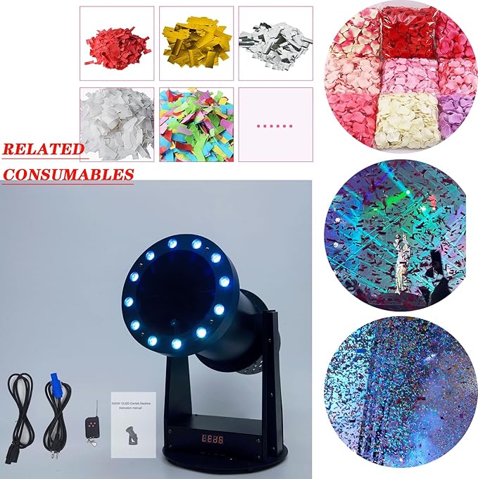 12LED Confetti Launcher, 1500W High-Power Fan, Remote Control, 8-10m Blowing Height