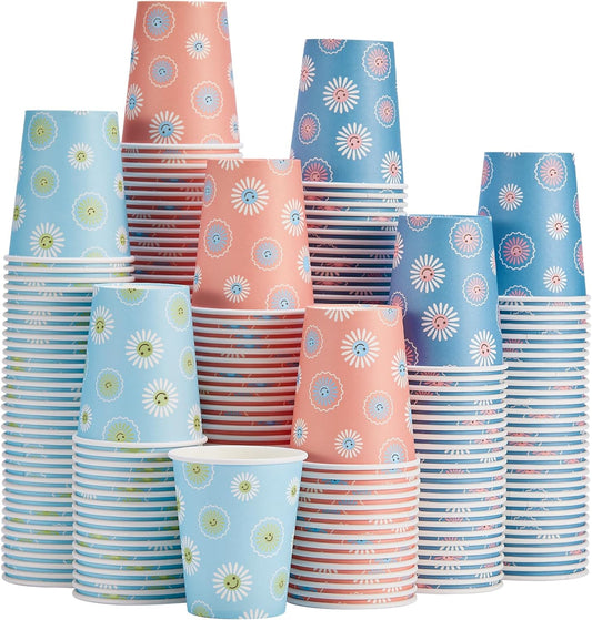 SIUQ 300 Pack Paper Cups 8 oz, Disposable Coffee Cups, Paper Coffee Cups 8 oz, Colourful Hot/Cold Beverage Drinking Cup for Water Juice or Tea, Office Party Home Travel - Daisy