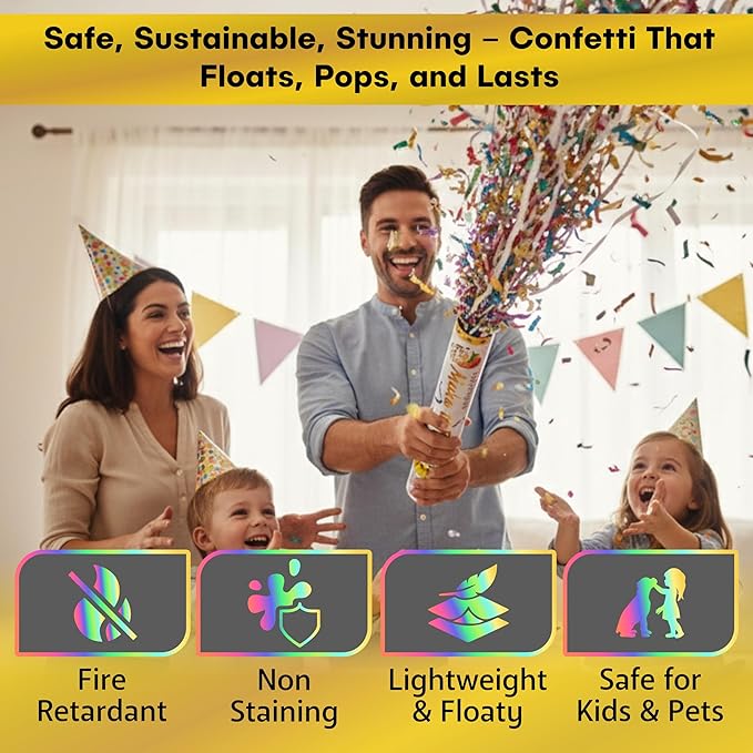 2 Pack 12 Inch Multicolor Confetti Poppers | Metallic Foil Multicolor Confetti Popper Set for Wedding, Birthday Party Celebrations | Releases 15 ft in the Air