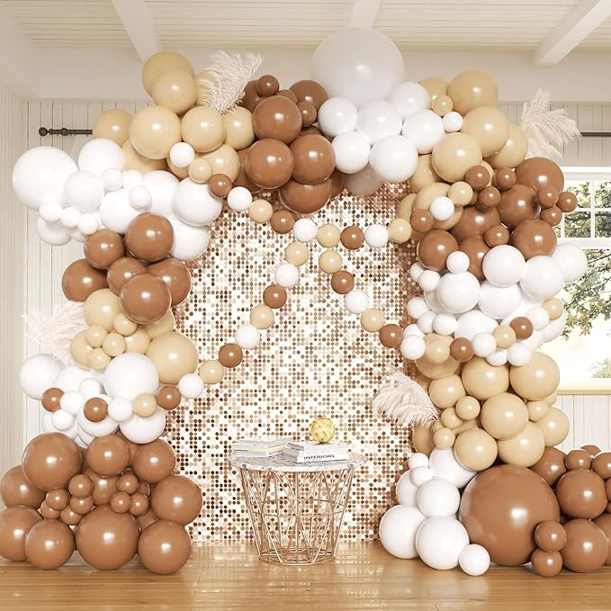 Brown Balloons Arch Kit, 162pcs Neutral Boho Brown Apricot White Balloons Garland for Bear Baby Shower Bohemian Neutral Jungle Safari Birthday Party Decorations