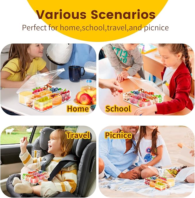 AQSXO 6 Pcs Snack Box Container, 9 Compartments Snack Containers Reusable Meal Prep Lunch Containers.