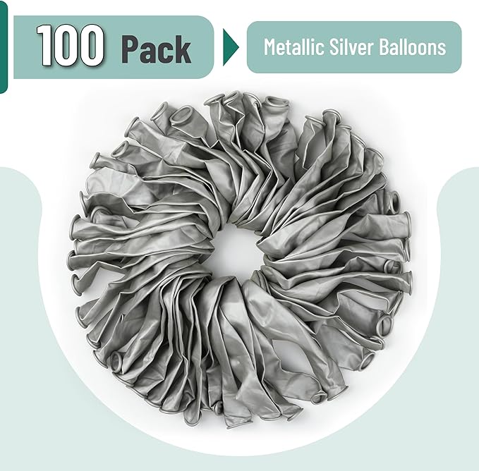 Mr. Pen- Metallic Balloons, 12 Inch, 100 Pack, Metallic Silver Balloons for Birthday Party