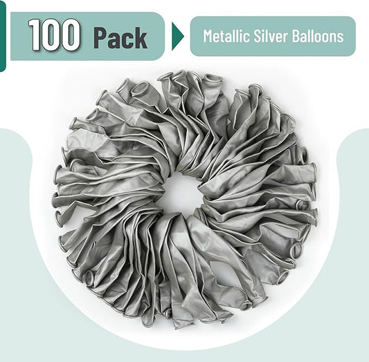 Mr. Pen- Metallic Balloons, 12 Inch, 100 Pack, Metallic Silver Balloons for Birthday Party