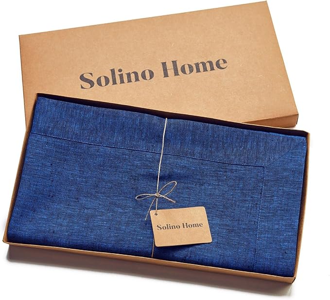 Solino Home Linen Tablecloth 60 x 108 Inch - 100% Pure Linen Royal Blue Table Cloth for Rectangular Tables - Athena, Machine Washable Cloth Tablecloth