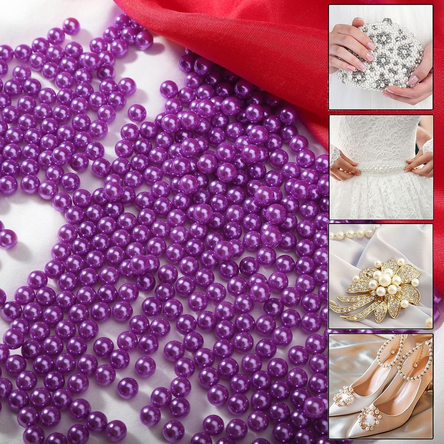 2200 Pcs Undrilled Holeless ABS Faux Pearl Beads for Vase fillers, No Hole Round Pearls for Cosmetic Boxes, DIY Parts, Table Scatter, Wedding, Birthday Party Home Decorating (Purple, 6mm)