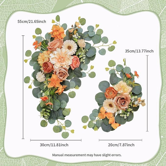 Artificial Wedding Arch Flowers for Wedding Sign,Set of 2 for Wedding Welcome Ceremony Sign,Faux Floral Swags,Wedding, Banquet and Reception Backdrop Floral Decoration (Orange)