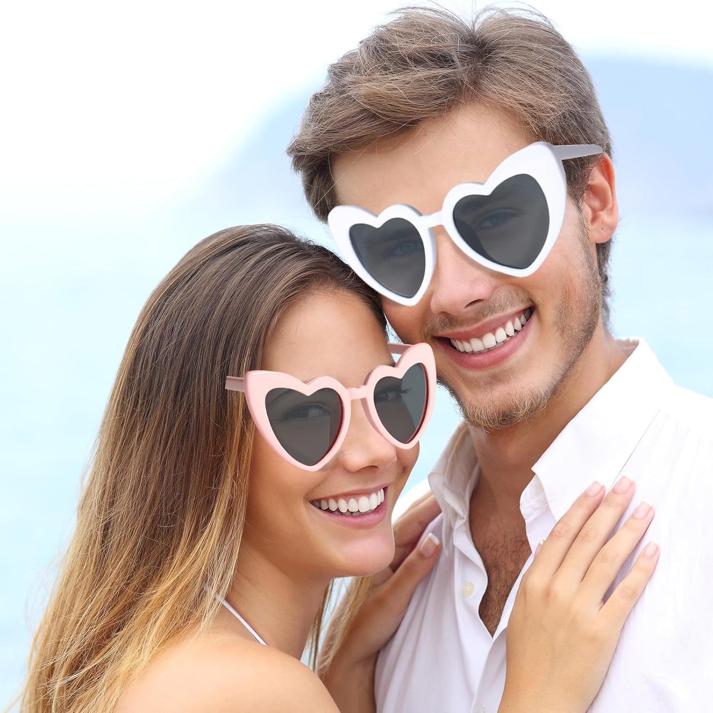 AEAHALY Pink White Black Heart Sunglasses for Women Vintage Bride Heart Shaped Sunglasses Wedding Party Accessories