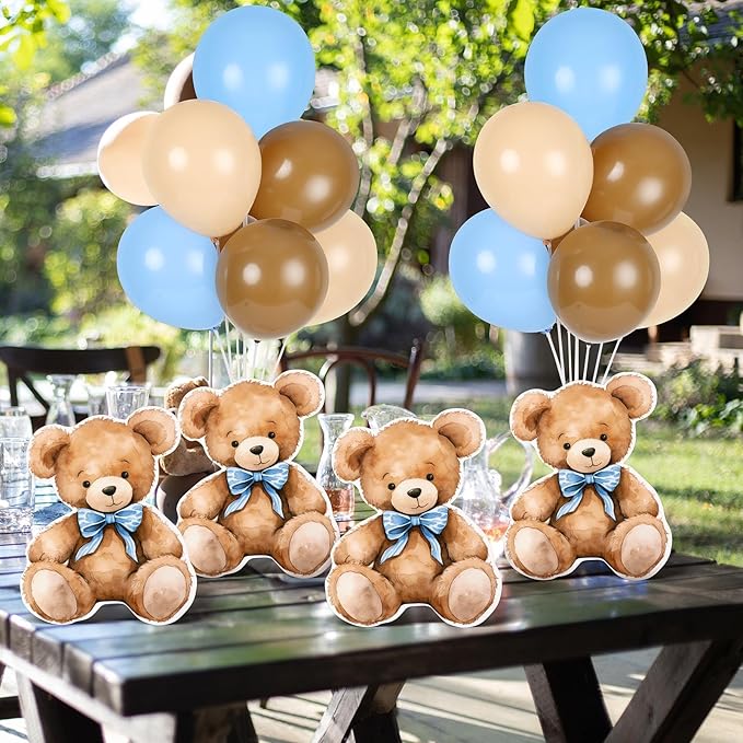 6 Sets Balloon Stand Kit for Table Blue Bear Baby Shower Tables Centerpieces with Balloon Boy Baby Shower Decor for Bear Theme Gender Reveal Birthday Party Table Decorations Supplies