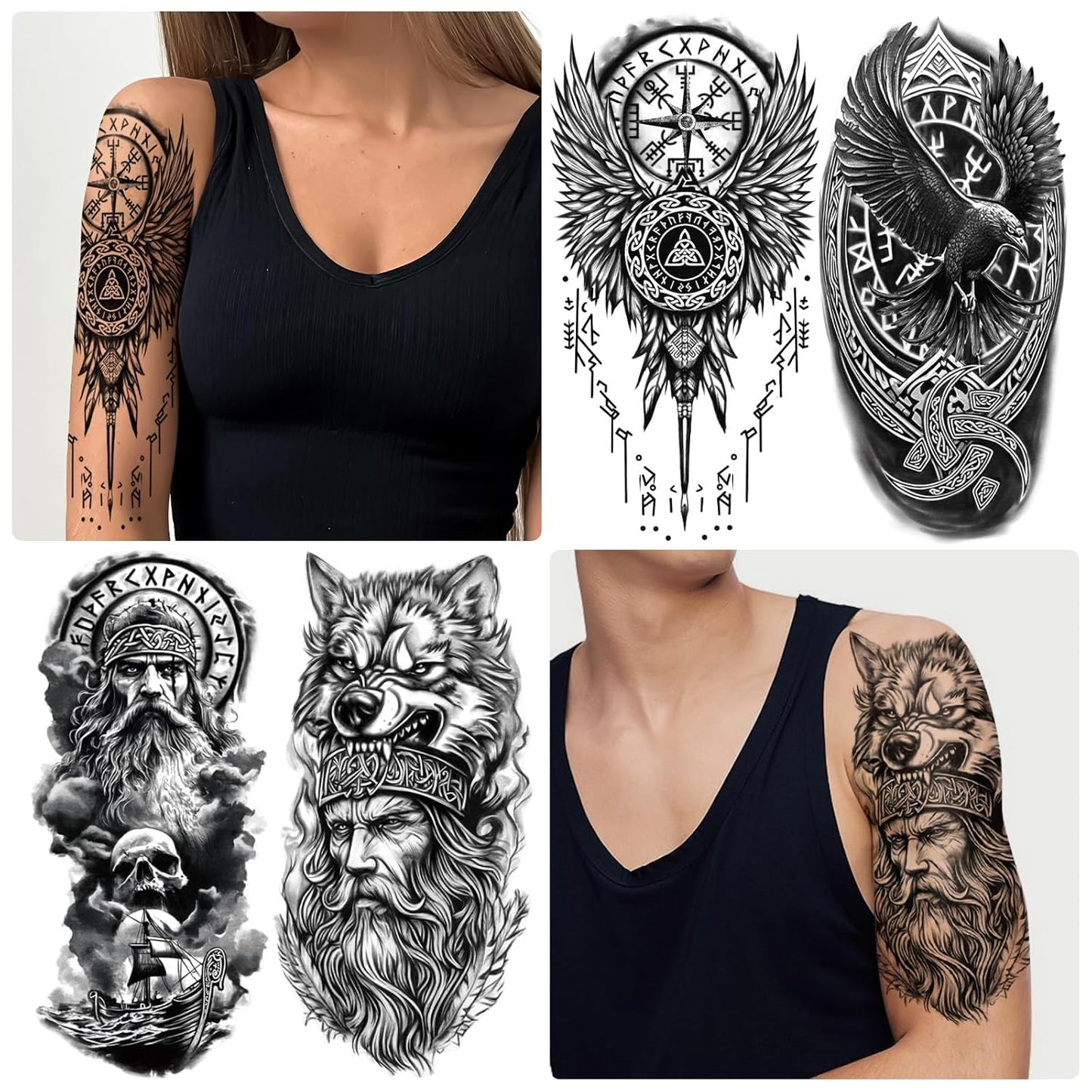 77 sheets Viking Temporary Tattoos Adult, Nordic Celtic Tattoos, Totem Tribal Fake Tattoo Stickers for Viking Costume, Nordic Norse Yggdrasil Valknut Fake Arm Tattoos for Women Men Kids