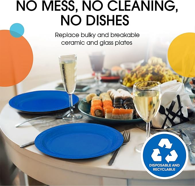 Exquisite Dark Blue Paper Plates Disposable Heavy Duty 7 Inch Dark Blue Disposable Plates For Party 100 Pcs Heavy Duty Paper Plate 350 GSM, Birthday Party Supplies Plate Set