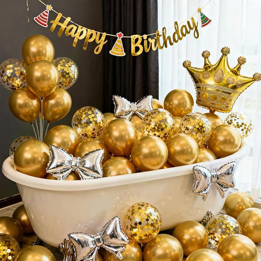 Gold Metallic Chrome Latex Balloons 100 Pack 12 Inch Gold Round Balloons for Baby Shower Wedding Valentines Day Anniversary Graduation Golden Birthday Bridal Shower Retirement Casino Party Decorations