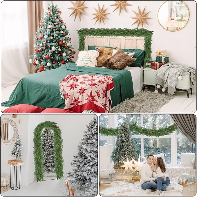 1 Pack 6FT Real Touch Christmas Garland with Pine Cone Artificial Realistic Faux Green Cedar Pine Garland,Thick and Lush, Lifelike Cedar Garland for Fireplace Indoor Outdoor Holiday Party Decoration