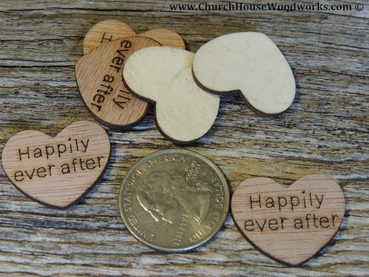 Wooden Heart Confetti ~ Happily Ever After ~ Wood Hearts, Wood Confetti Engraved Love Hearts- Rustic Wedding Table Scatter (100 count)