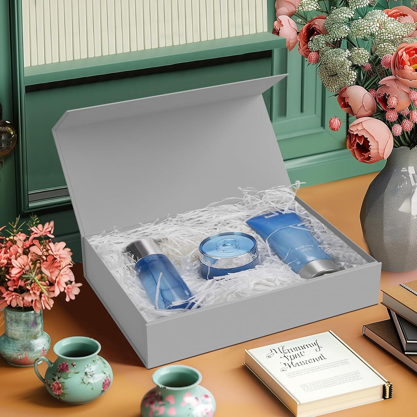 MOZRRO Gift Box 11.5 x 8.2 x 2.3 In Gift Boxes for Presents Magnetic Closure, Gift Boxes with Lids for Presents Birthday Luxury Jewelry T-shirts Gloves Scarves Books Clothes Gift Wrap - Silver