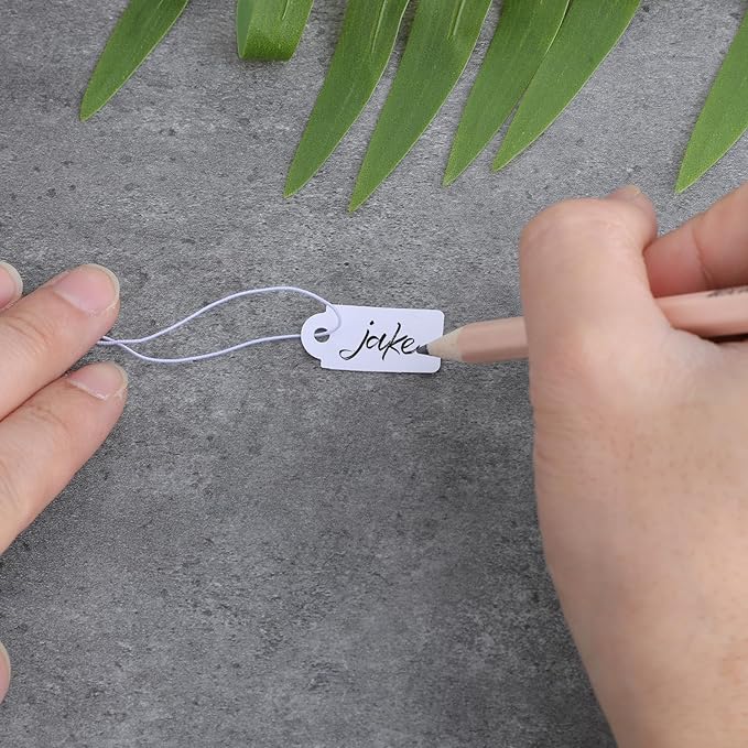 200 Piece Small Tags with Elastic String White Hang Price Tags 1.02×0.47inch Writable Gift Tag Blank Label Display Tag Marking Shipping Label for Clothes Jewelry Product Price Marking