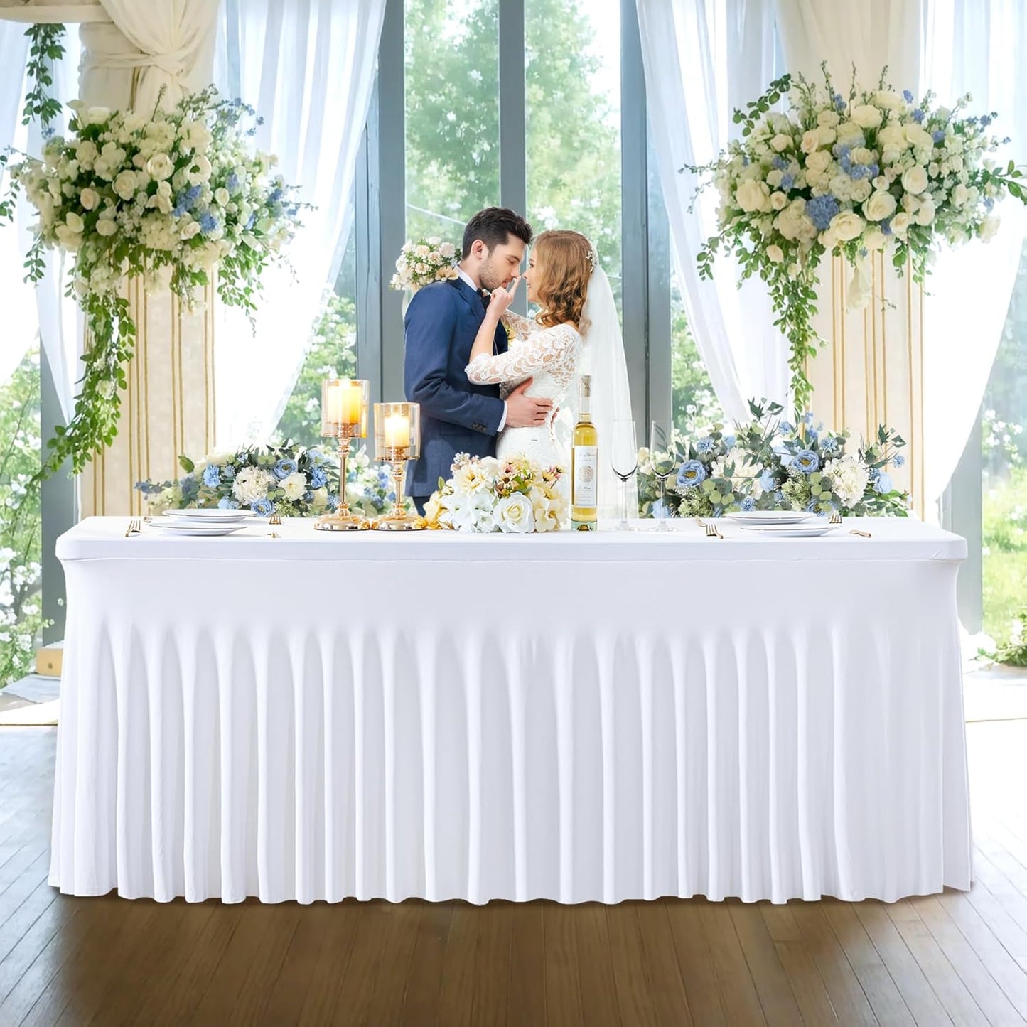 2 Pack Spandex White Fitted Table Cloth for 6ft Rectangle Tables White Stretch Tablecloth Table Covers Banquet Table Clothes Wrinkle Free Table Skirt for Parties Wedding