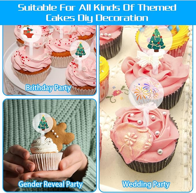 24PCS Blank Cupcake Toppers - Custom DIY Acrylic Cake Sticks for Birthday, Wedding, Baby Shower, Round Cake Decoration, Personalized Cupcake Picks, Clear Dessert Cups Toppers for Party