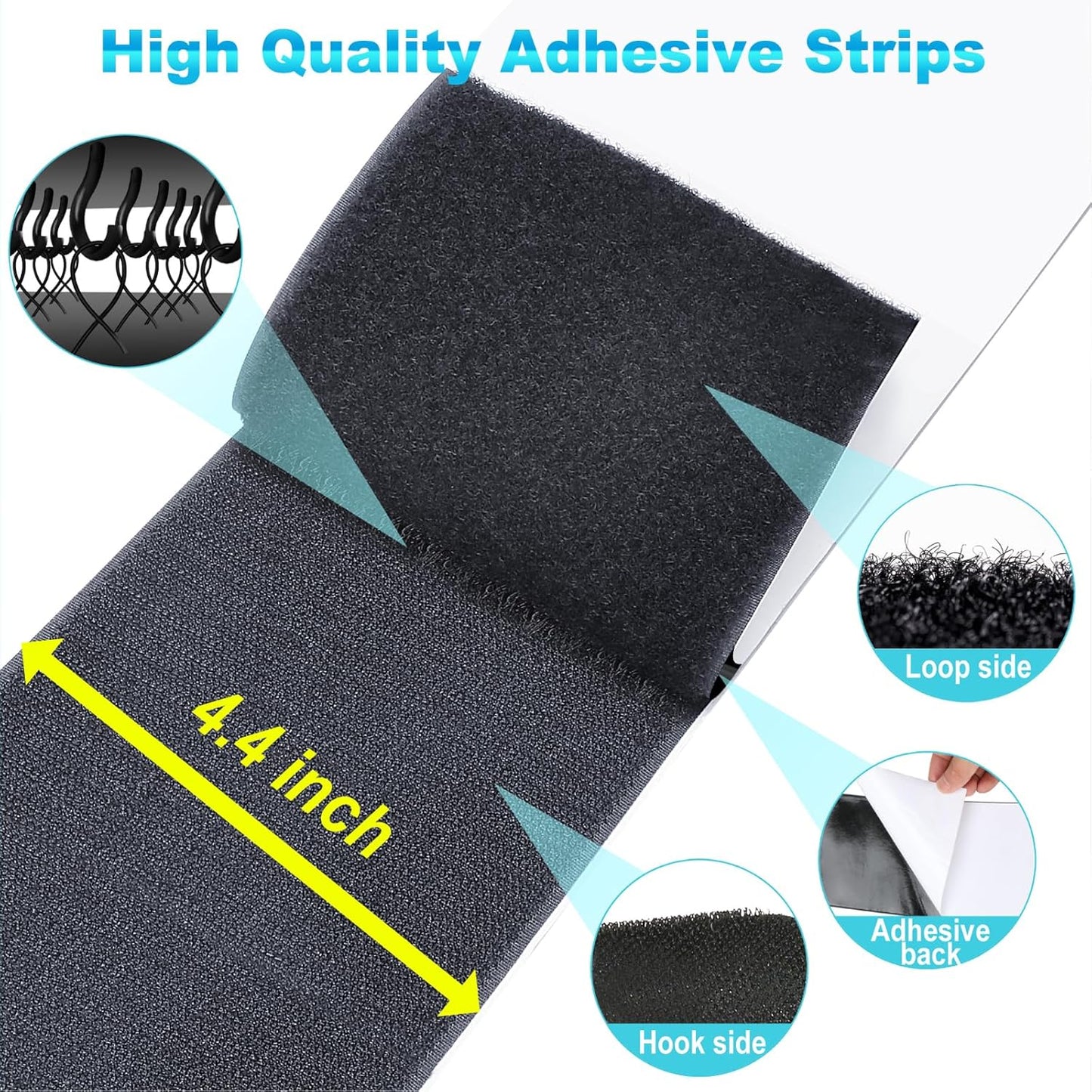 4.4 Inch x 19 Feet Strips with Adhesive Heavy Duty, Black Couch Cushion Tape, Nylon Sticky Back Fastener Roll, Non Slip Rug Grippers, Keep Couch Cushions from Sliding