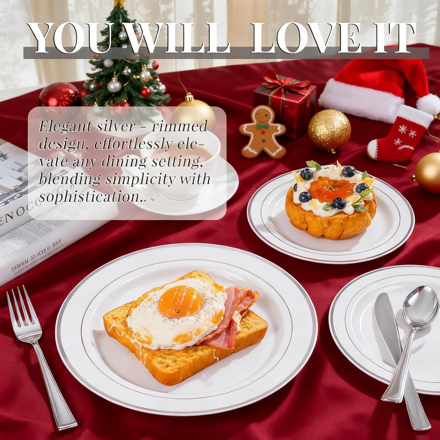 WDF 60PCS Silver Plastic Plates Disposable - Silver Plates Include 30 PCS 10.25inch Dinner Plates and 30PCS 7.5inch Salad Plates for Wedding & Party Christmas