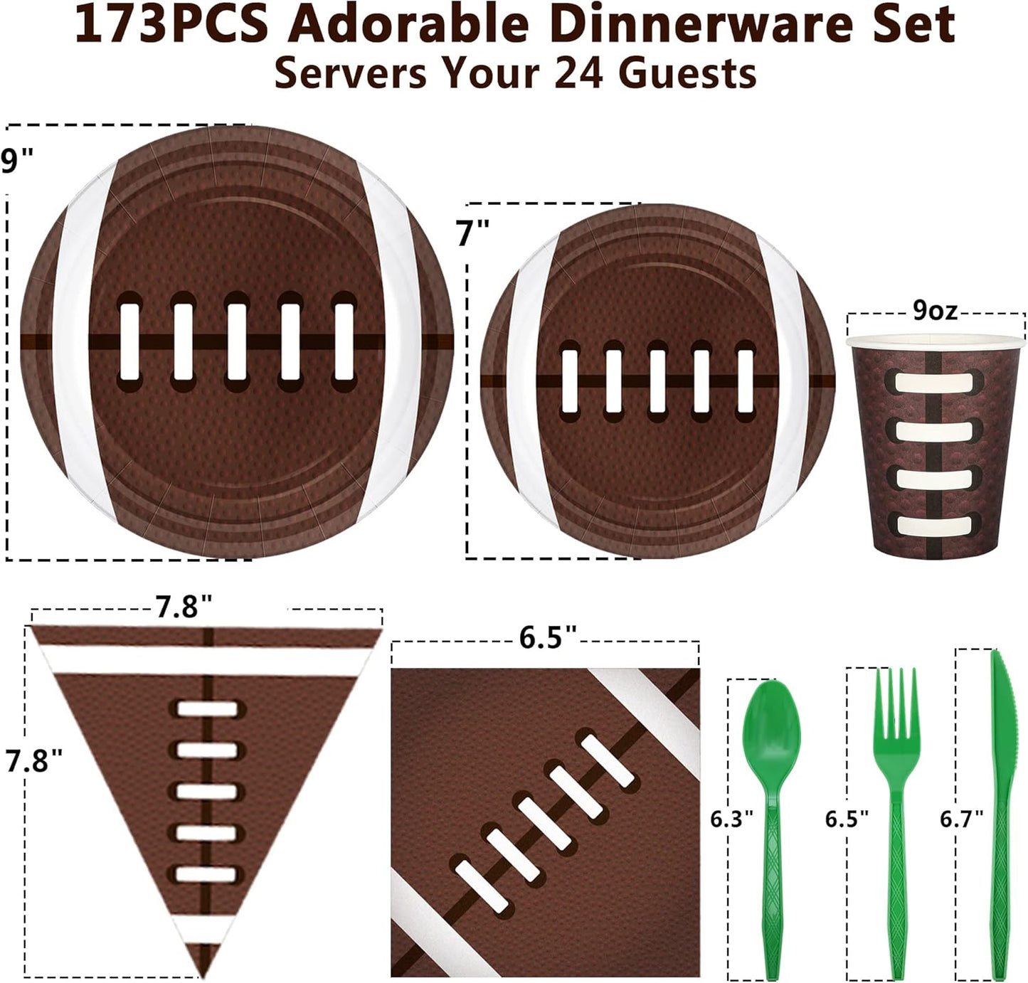 Football Party Decorations Football Party Supplies Tableware Set -24 guests Football Banners,Plate,Cup,Cutlery,Tablecloths for Super Sunday Touchdown Party Decoration