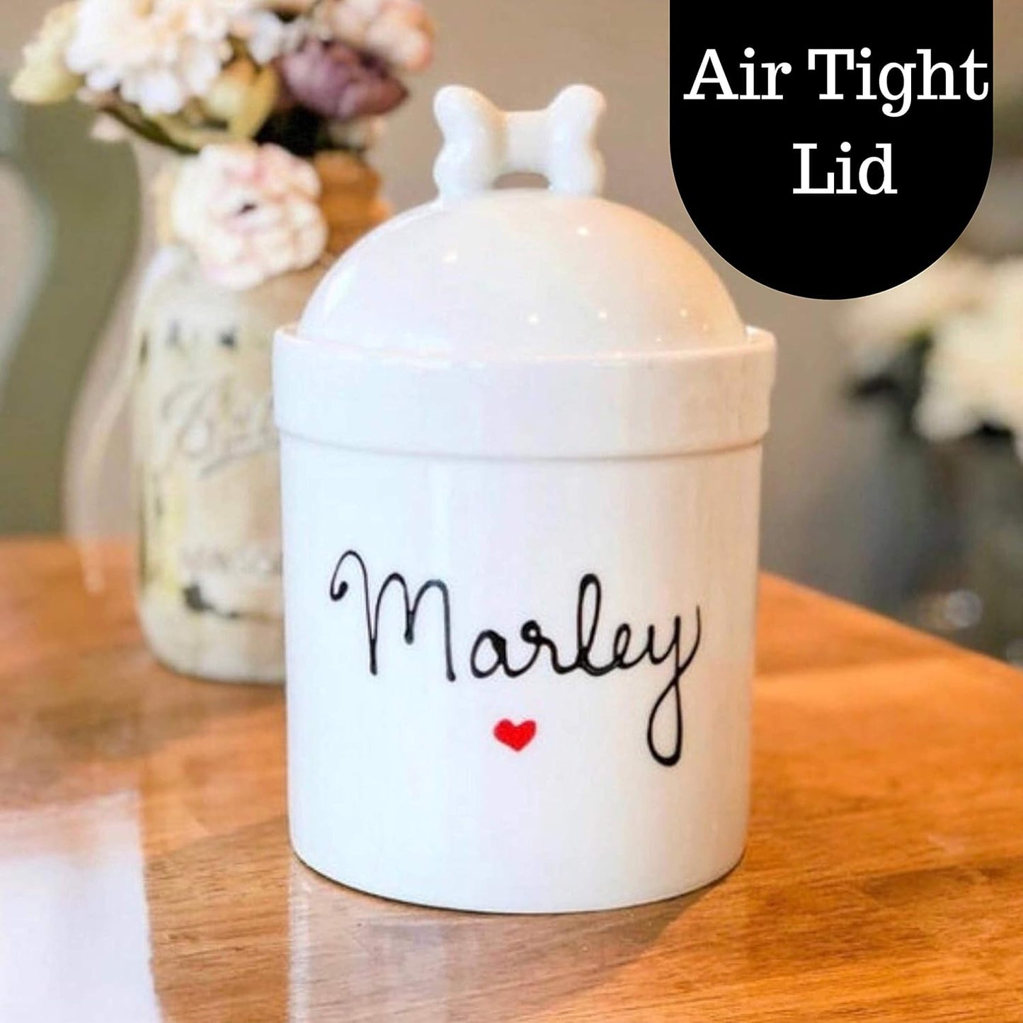 Large Size Personalized Dog Treat Jar and Canister Personalized with Name, Airtight Dog Treat Container with Silicone Seal and bone Lid, Cute Ceramic Dog Treat Jars for Kitchen Counter, White