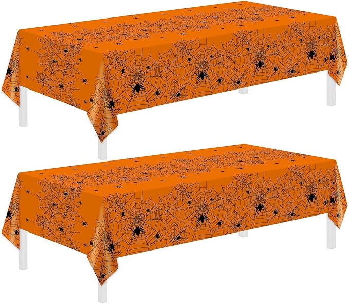 Halloween Tablecloth,2 Pack Disposable Plastic Tablecloth 54"x108" Halloween Decorations,Orange Table Cloth for Birthday Decors,Spider Web Table Cover,Party Supplies for Indoor or Outside,Home,Dinner