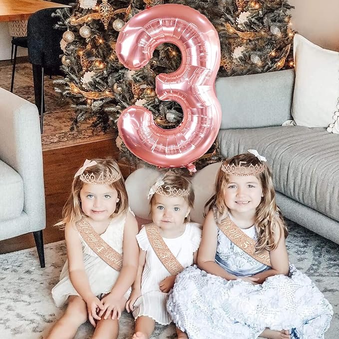 3rd Birthday Decorations for Girls, Including 3rd Birthday Sash and Tiara, Cake Topper and Candle, Number Balloon, 3 Year Old Gifts for Girls