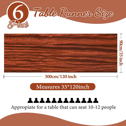 6 Pack 10FT Terracotta Cheesecloth Table Runner 35x120 Inch Gauze Rustic Boho Burnt Orange Fall Table Runner Cheese Cloth for Wedding Decor Birthday Party Bridal Baby Shower Centerpiece Decoration
