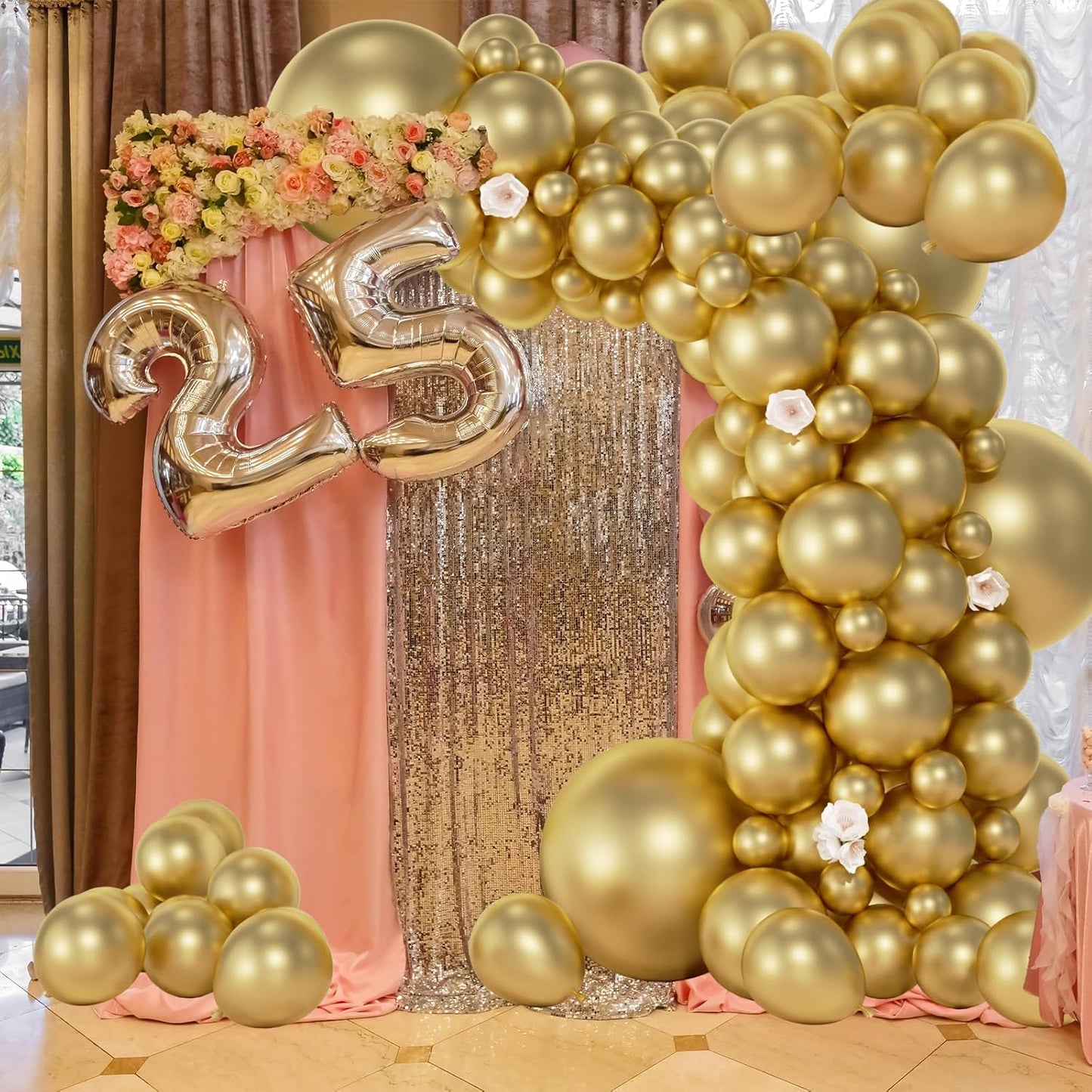 104pcs Metallic Gold Balloons - 18/12/10/5 Inch Chrome Gold Latex Balloons Garland Arch Different Sizes Pack for Birthday, Wedding, New Year's Eve Party Decorations