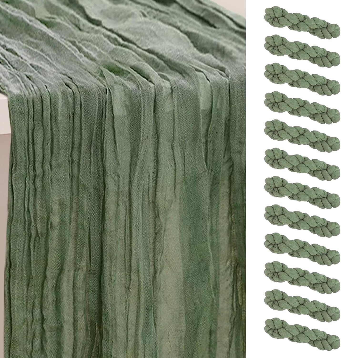 12 Pack Sage Green Cheesecloth Table Runner 35x120 Inch 10Ft Rustic Gauze Cheese Cloth Table Runner Sheer Cheesecloth Table Runners for Wedding Party Bridal Shower Decoration