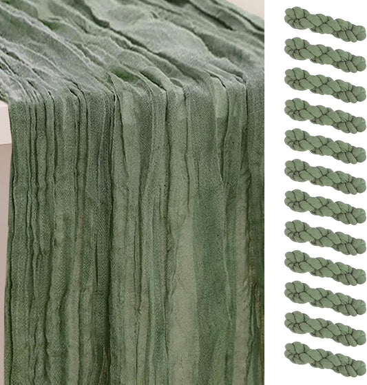12 Pack Sage Green Cheesecloth Table Runner 35x120 Inch 10Ft Rustic Gauze Cheese Cloth Table Runner Sheer Cheesecloth Table Runners for Wedding Party Bridal Shower Decoration