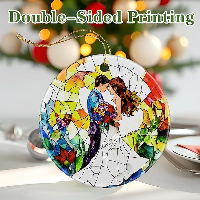 Romantic Couple Wedding Ornament, Dog Christmas Ornament – Christmas Tree Decor, Holiday Decoration, Stocking Stuffer, Festive Gift Idea, Gifts for Newlywed, Married Couple, Romantic Partner