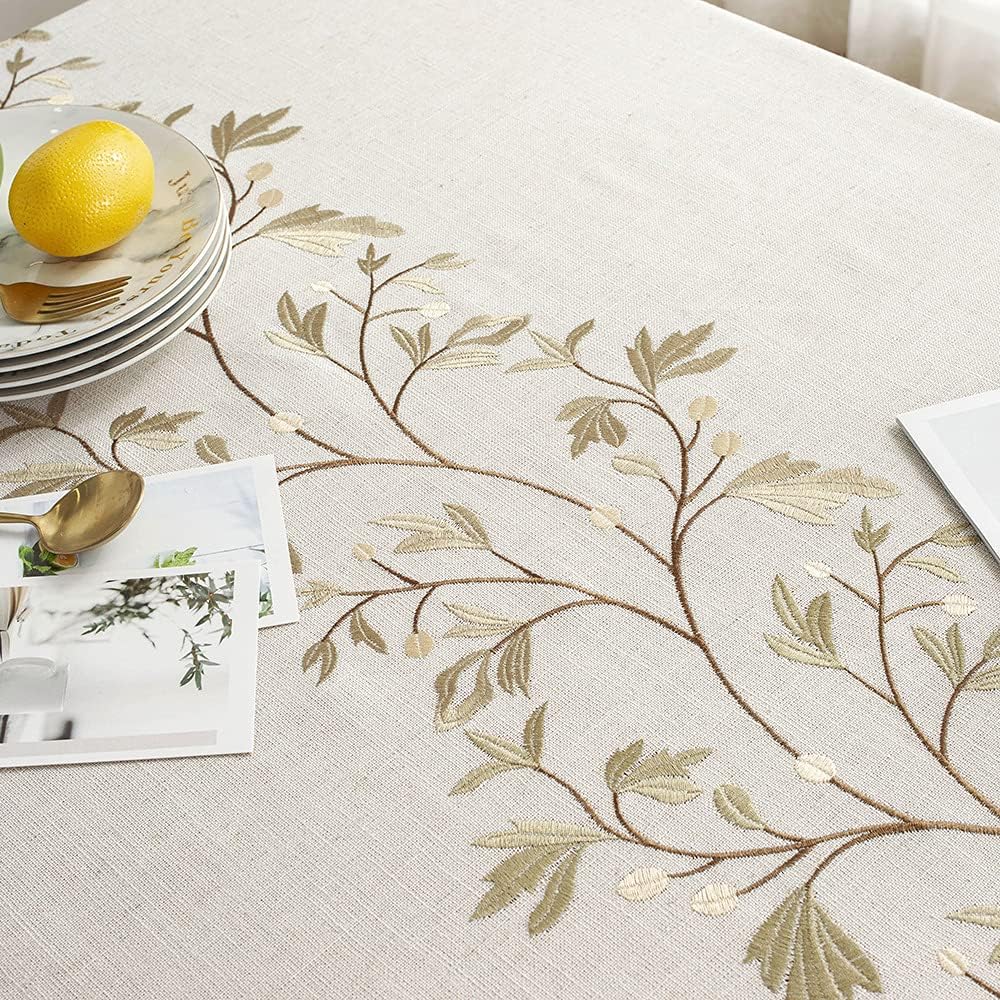 Pahajim Rustic Linen Tablecloth Cotton Waterproof Table Cloth for Kitchen Dining with Tassel Rectangle Tablecloths Rectangle/Oblong, 55''x 94'', 6-8 Seats
