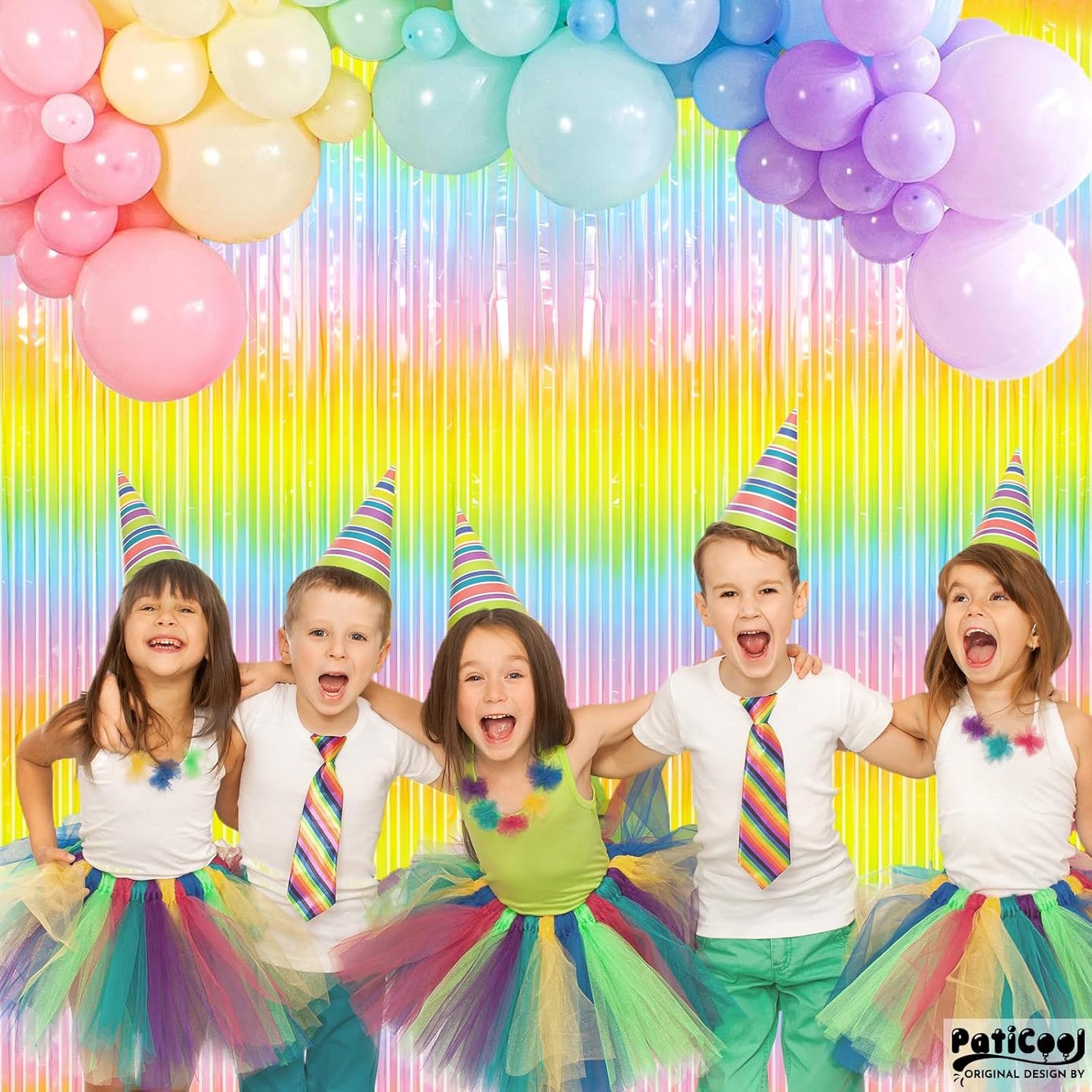 Pastel Rainbow Streamers - Thicken 4 Pack 3.2 x 8.2 FT - Pastel Rainbow Foil Fringe Curtains, Pastel Backdrop for Birthday, Baby Shower, Easter, Spring Party Decorations