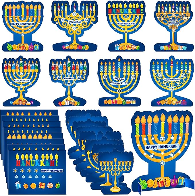 Frienda 48 Set Hanukkah Stickers Craft Kit Chanukah 3D Menorah Sticker Table Decoration Make Your Own Menorah DIY Hanukkah Candles Craft for Classroom Activities Chanukah Party Decoration