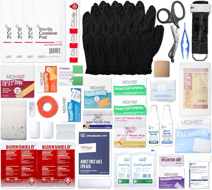 MFASCO OSHA/ANSI 2021 Class B Compliant First Aid Cabinet - Large 3-Shelf Wall Mount Kit for Office, Commercial Businesses - Complete Metal First Aid Box with Supplies - No Medications