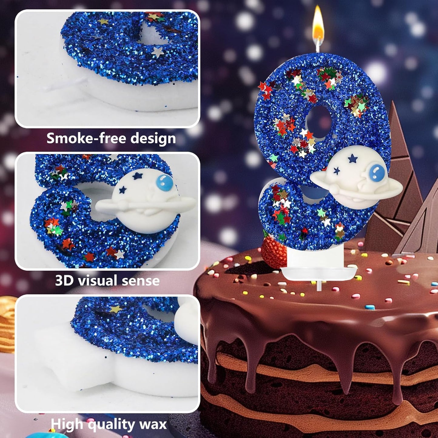 HXOUSE Spaceship Number 9 Birthday Candles - Outer Space Universe Birthday Candles for Cake, 9 Candle Topper for Anniversary Celebrations, Astronaut Rocket Party Decorations for Boys
